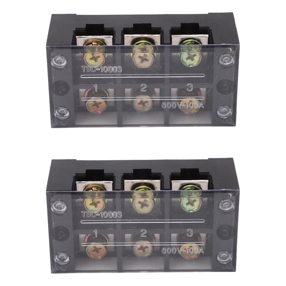 2 Pcs Terminal Strip Block 100A 600V Large Current Easy Wiring Ground Circuit Terminal Block 3 Positions