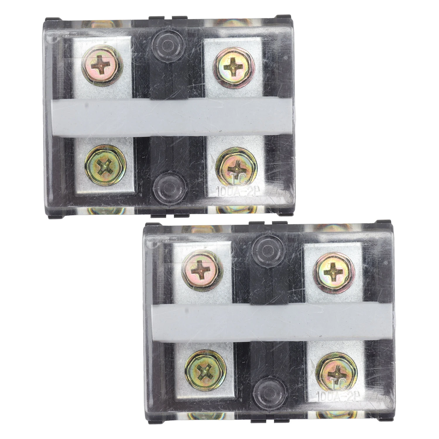 2pcs Wire Barrier Block Terminal Strip 600V 100A TC Fixed Iron Dual Rows Terminal Strip with Cover Black 2 Positions (1002)