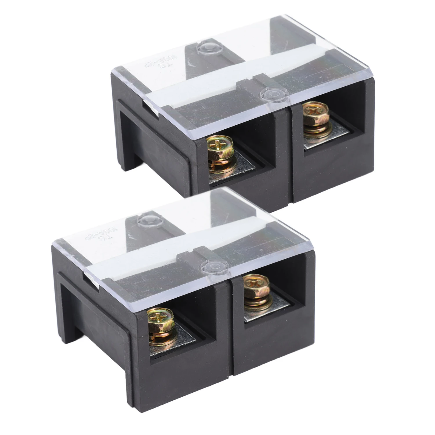 2pcs Wire Barrier Block Terminal Strip 600V 100A TC Fixed Iron Dual Rows Terminal Strip with Cover Black 2 Positions (1002)