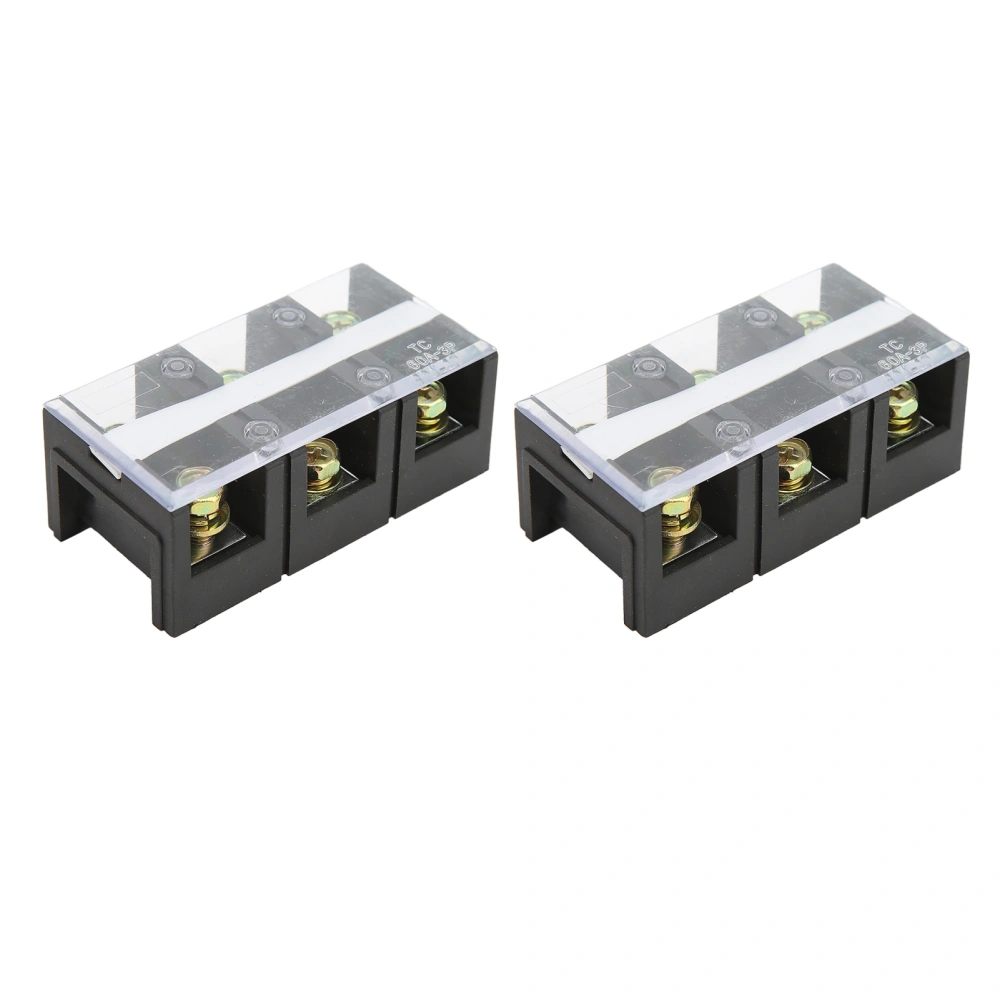 2 Pcs Terminal Block Dual Rows 60A 600V Compact Terminal Block Barrier Strip with PC Shell for Power Distribution System 3 Positions（603）