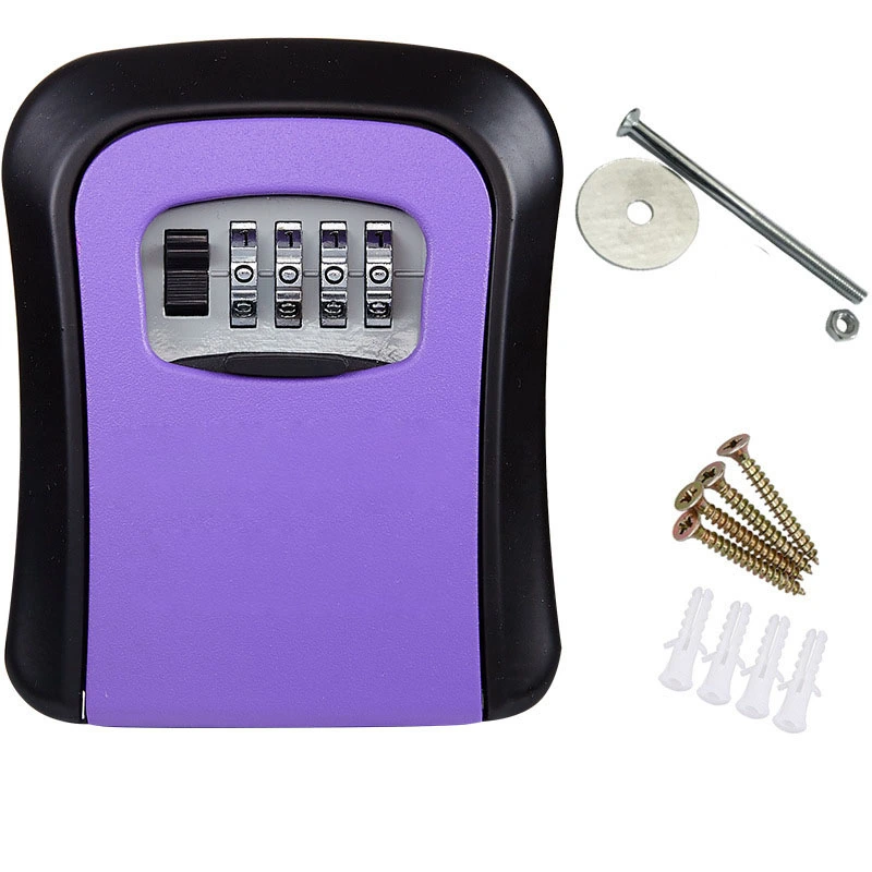 Key Box Wall Mounted 4 Digit Aluminium Alloy Simple Safe Key Lock Box for Site Apartment Factory Purple