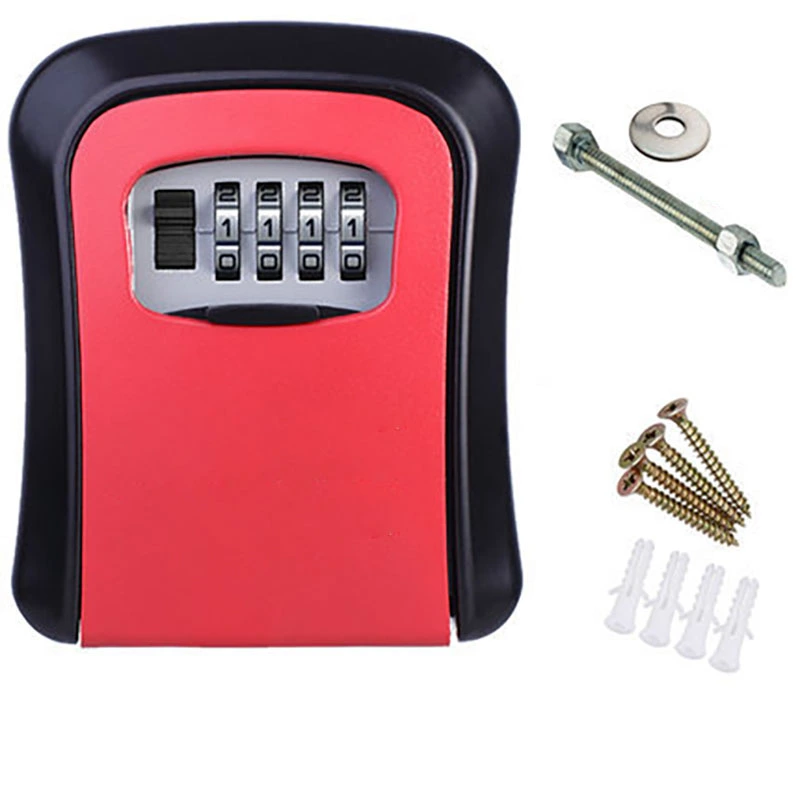 Key Box Wall Mounted 4 Digit Aluminium Alloy Simple Safe Key Lock Box for Site Apartment Factory Red