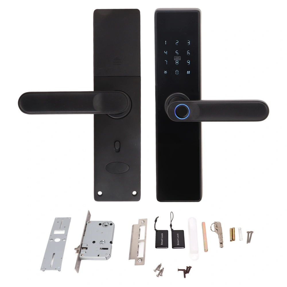 WiFi Smart Door Lock Fingerprint Password IC Card Key Rechargeable Double Tongue Digital Door Lock with Handle for Home for Tuya English