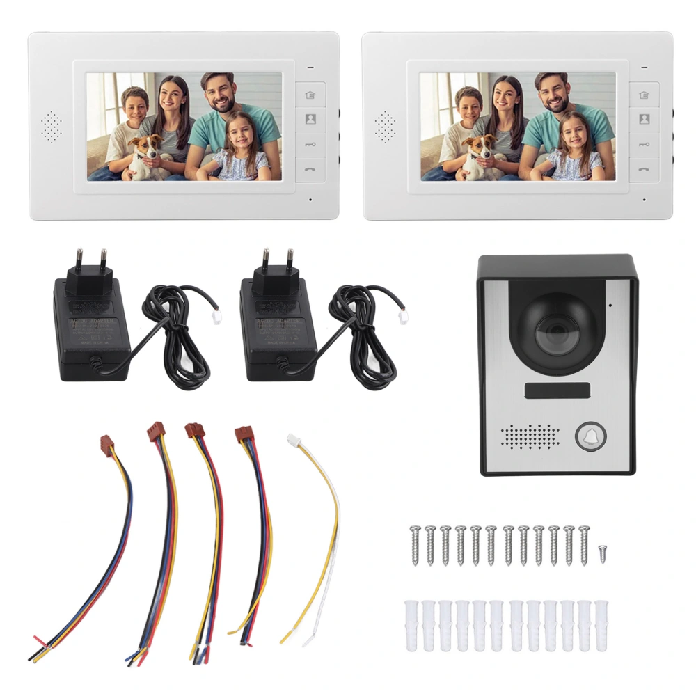 7in Wired Video Door Phone Kit Night Vision 2 Way Intercom Video Doorbell System for Apartment Villa AC100‑240V EU Plug