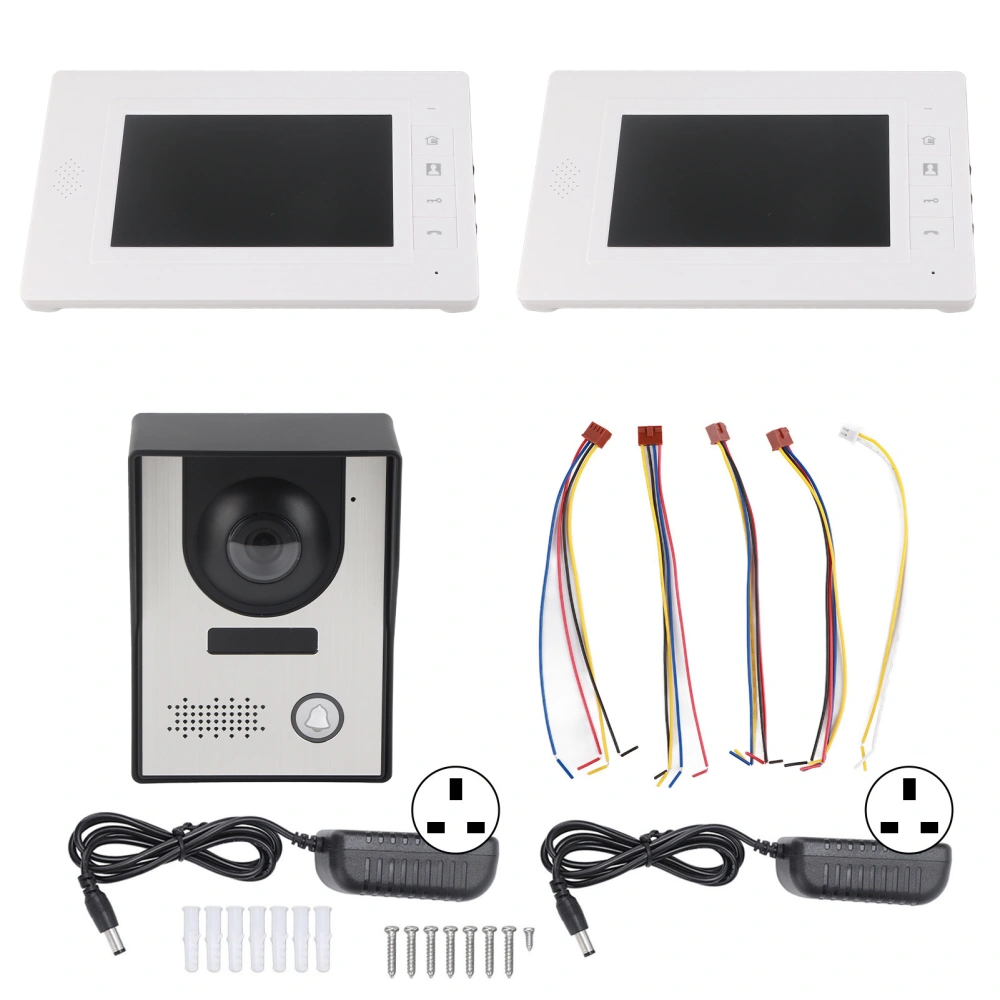 7in Wired Video Door Phone Kit Night Vision 2 Way Intercom Video Doorbell System for Apartment Villa AC100‑240V UK Plug