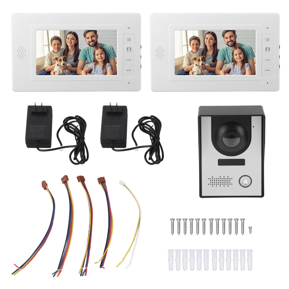 7in Wired Video Door Phone Kit Night Vision 2 Way Intercom Video Doorbell System for Apartment Villa AC100‑240V US Plug