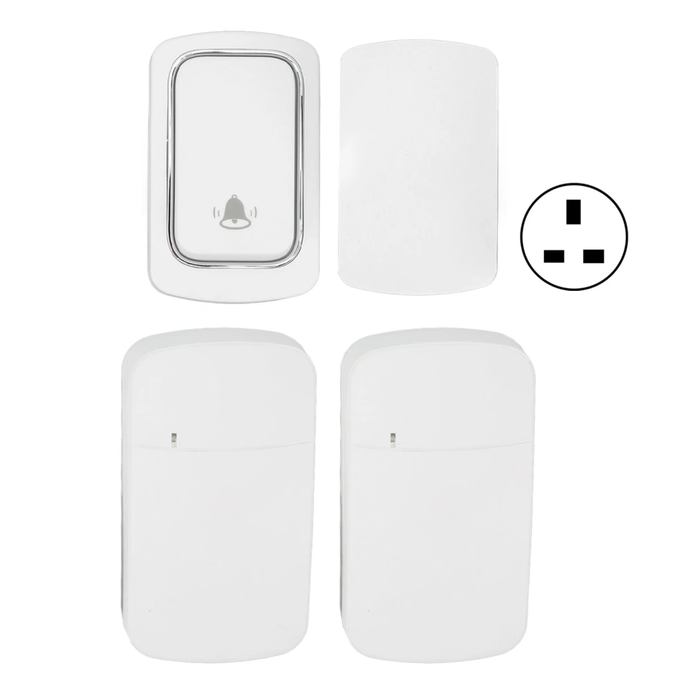 Wireless Doorbell Set Battery Free Self Powered Door Bell 2 Receivers Waterproof Wireless Doorbell AC 100‑230V UK Plug