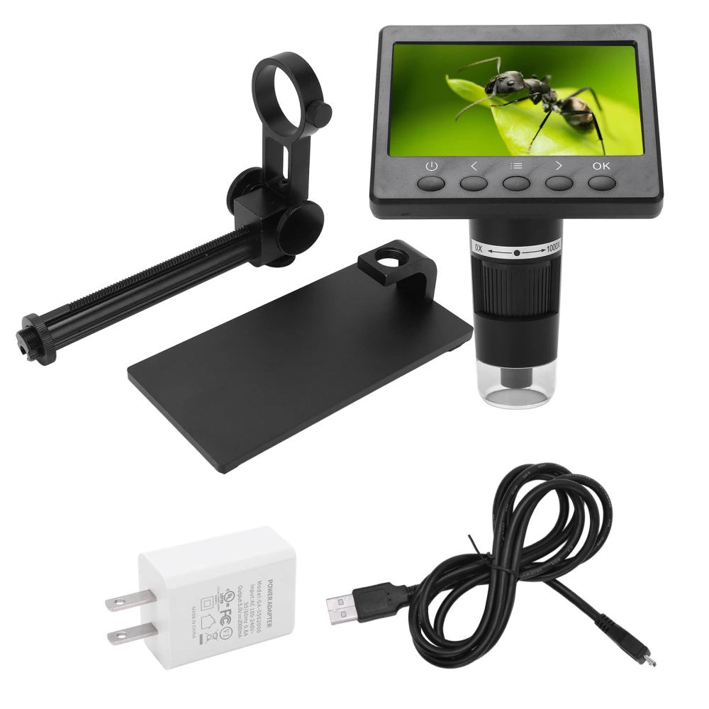 4.3in LCD Digital Microscope High Definition 1000X USB Video Microscopes for Phone Repairing US Plug