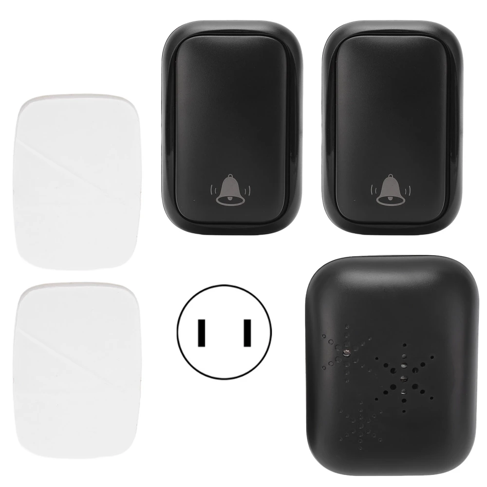 Wireless Doorbell Set AC110‑230V Self Power Generating 1 Receiver 2 Push Button Battery Free Door Bell Kit for Home US Plug