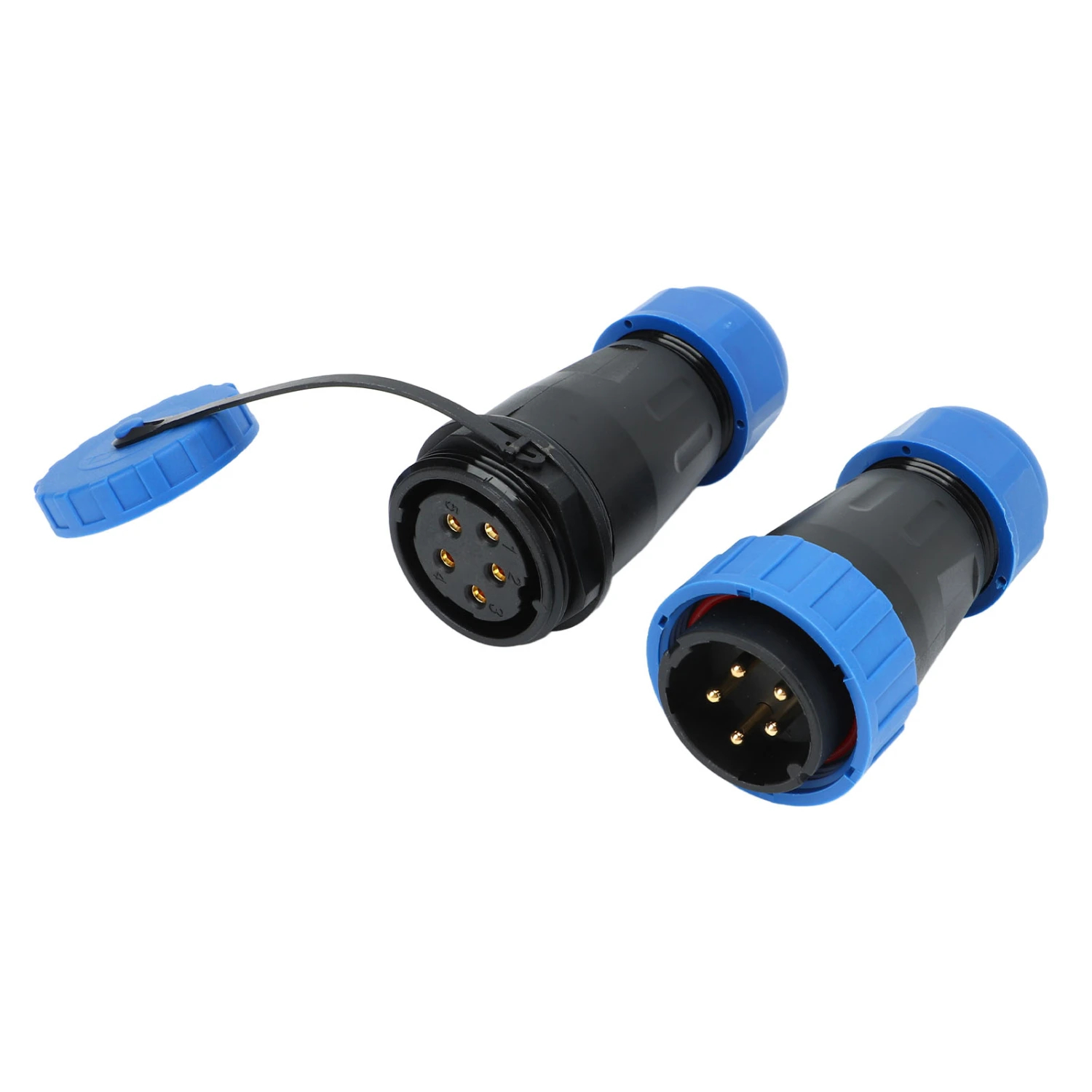 Waterproof Plug Socket Connector 380V 45A Welding Free Female Male Aviation Power Connector 5 Pin, Contact Size 2.8x5mm