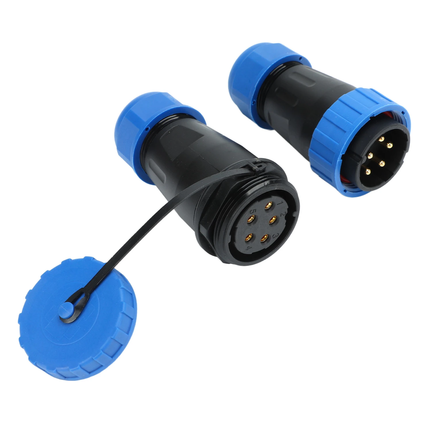 Waterproof Plug Socket Connector 380V 45A Welding Free Female Male Aviation Power Connector 5 Pin, Contact Size 2.8x5mm