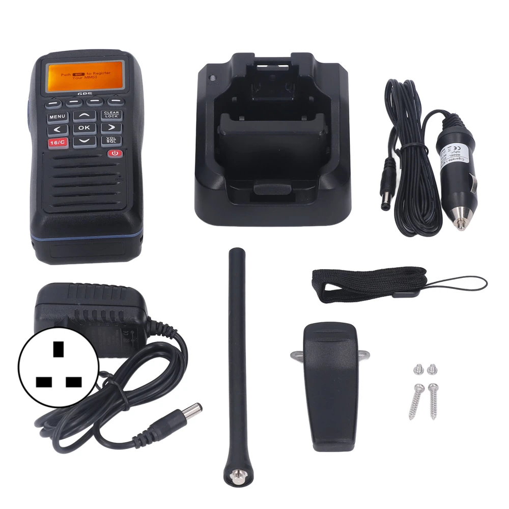 VHF 156‑163MHz Marine Walkie Talkie 2 Way Radio Built in GPS Floating IPX7 Waterproof AC100‑240V for Ships Cars UK Plug