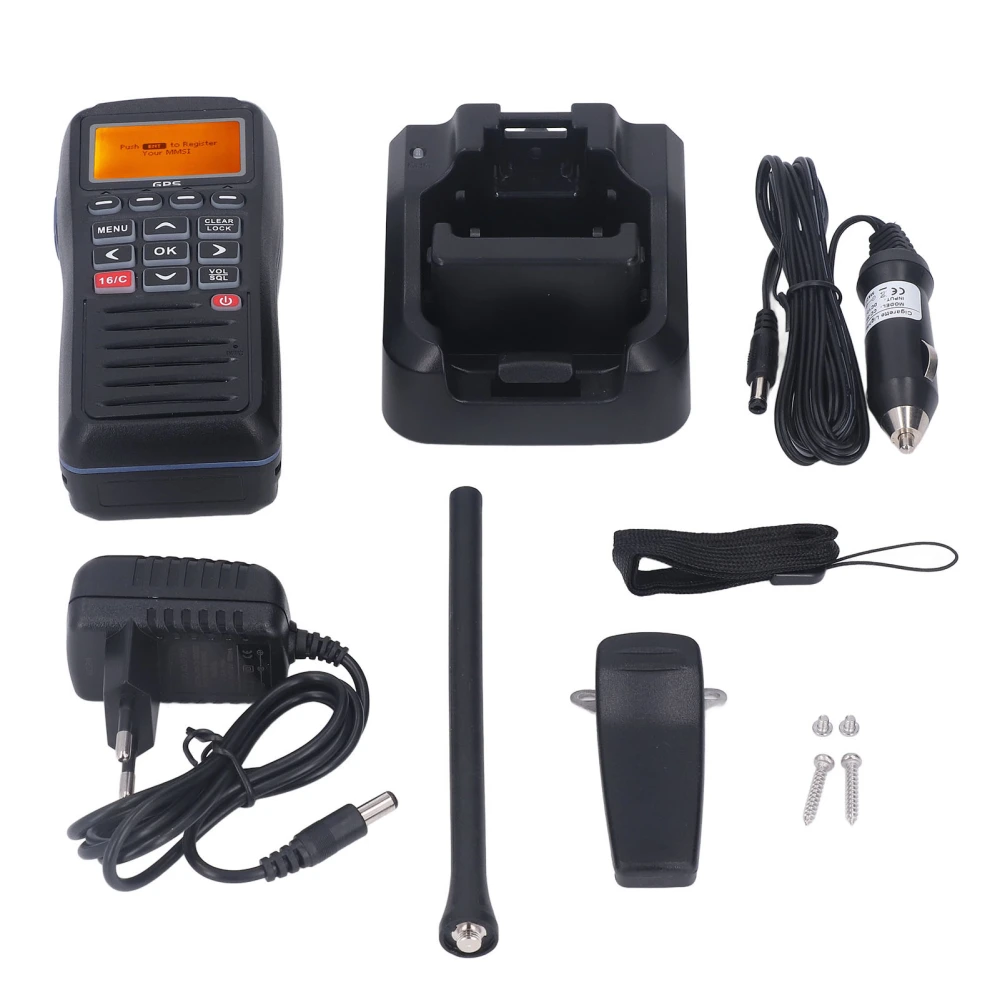 VHF 156‑163MHz Marine Walkie Talkie 2 Way Radio Built in GPS Floating IPX7 Waterproof AC100‑240V for Ships Cars EU Plug