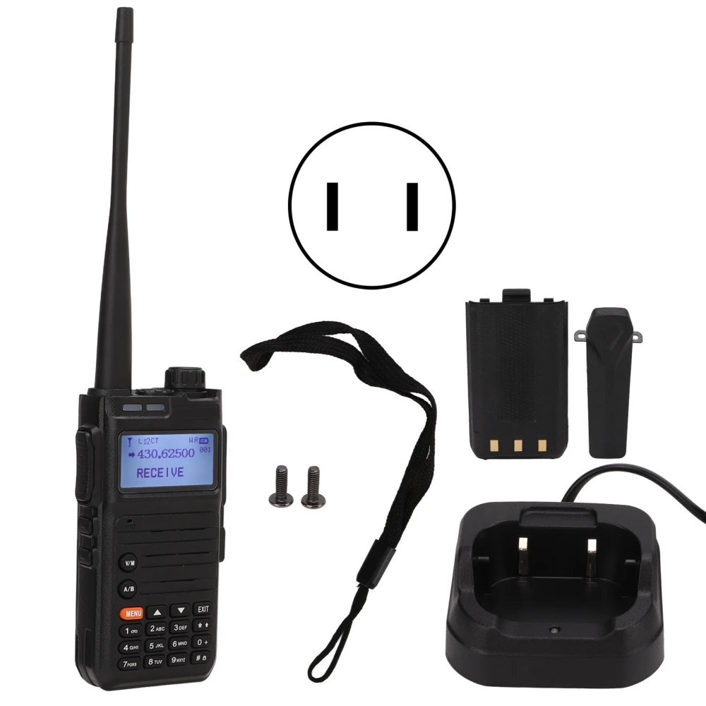 Walkie Talkies Dual Band VHF UHF Two Way Radio SOS Emergency Calling with Charging Bracket AC110V US Plug