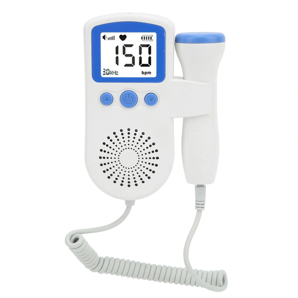 Fetal Heartbeat Monitor LCD Screen Ultrasound High Sensitivity 3.0 MHz Probe Waterproof Low Noise Heart Rate Detection Blue