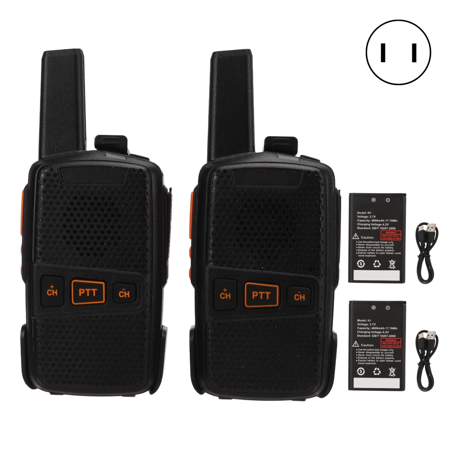 Mini Walkie Talkie Portable 2 Way Radios UHF400‑470MHz Handsfree Rechargeable AC100‑240V for Outdoor Camping Hiking US Plug