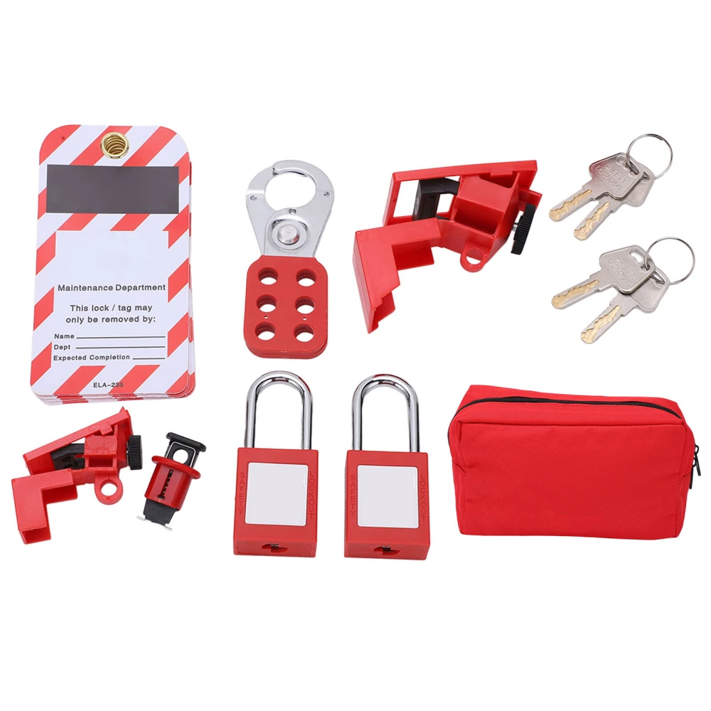 Group Lockout Tagout Kit with Clamp On Circuit Breaker Lock Hasps Tags Safety Padlock Storage Bag for Electric Equipment