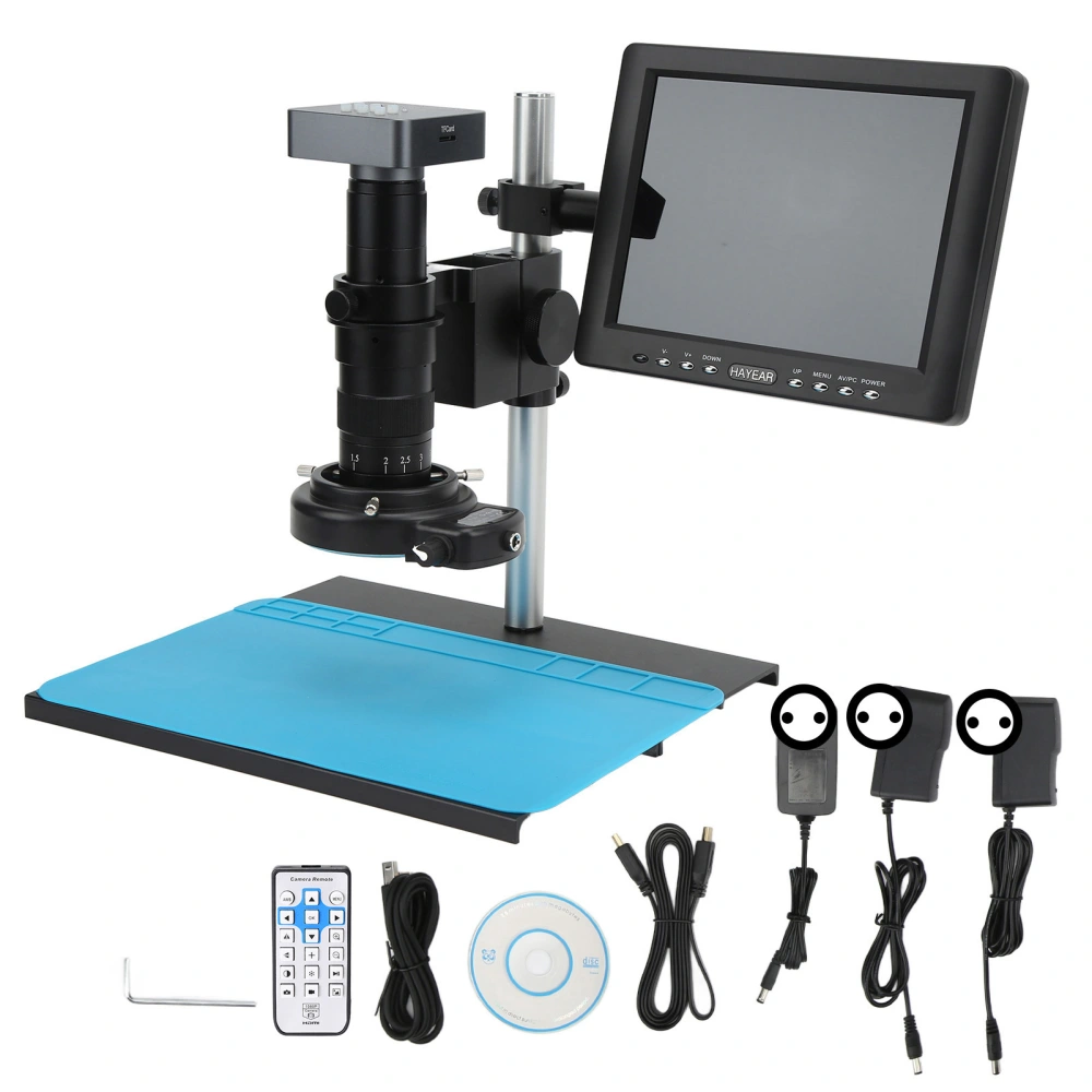 48MP Industry Microscope Camera Kit USB Output 180X CMount Lens 144LED Light 8in HD Screen AC100240V(EU Plug )