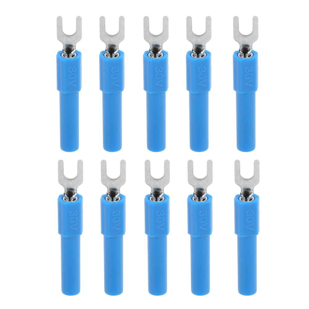 10pcs 4mm Fork Spade Wire Connectors U Type Electrical Crimp Terminal for Testing MultimeterBlue