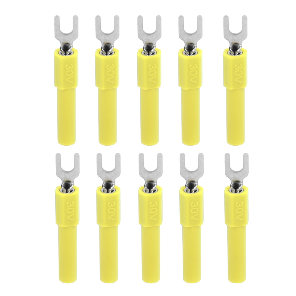 10pcs 4mm Fork Spade Wire Connectors U Type Electrical Crimp Terminal for Testing MultimeterYellow