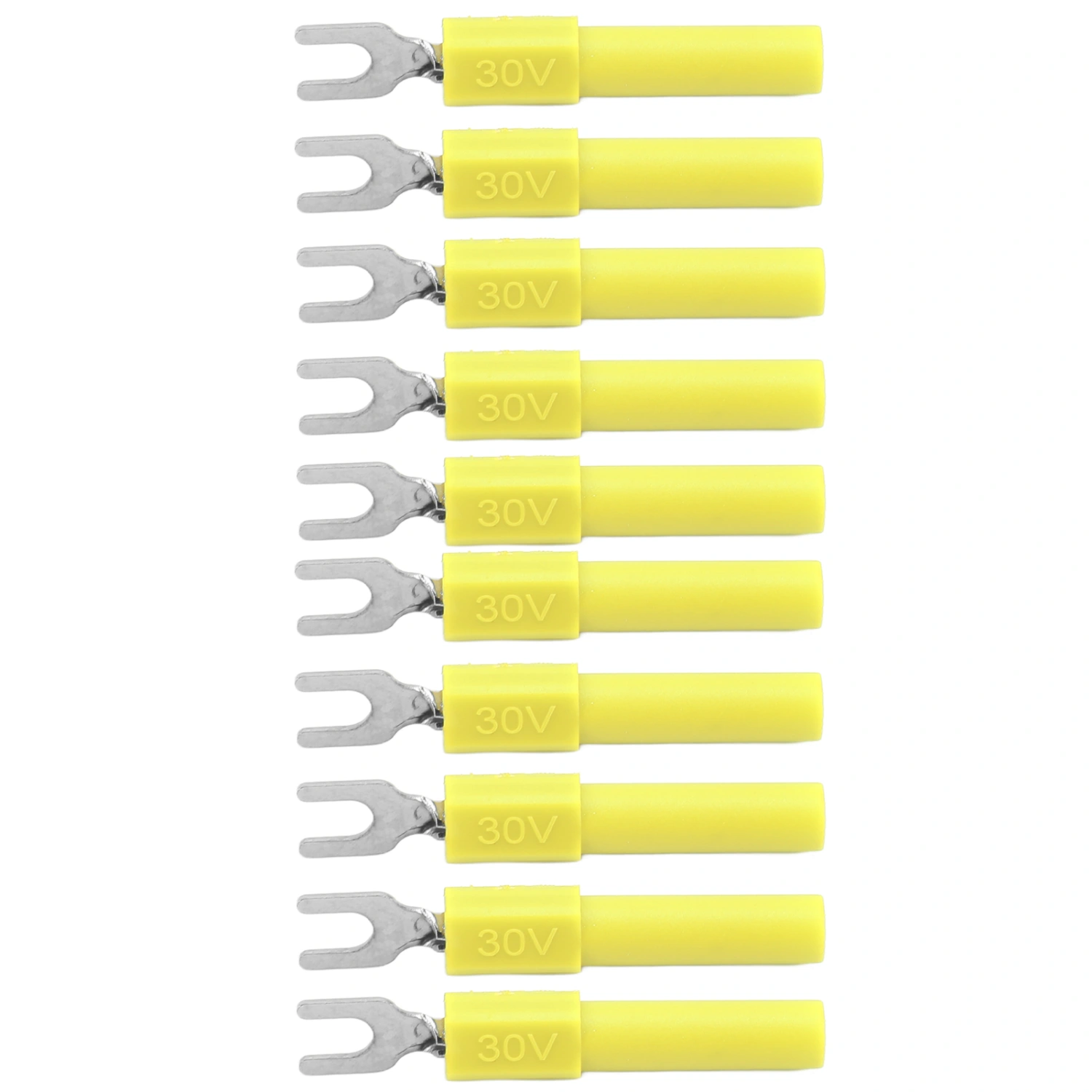 10pcs 4mm Fork Spade Wire Connectors U Type Electrical Crimp Terminal for Testing MultimeterYellow