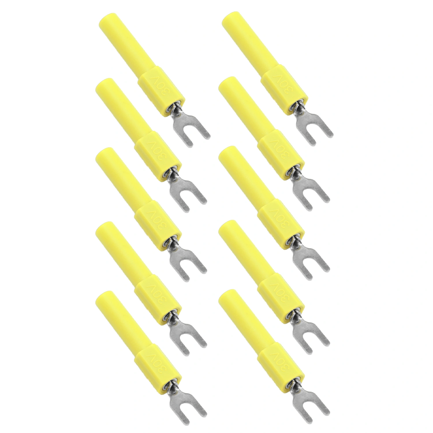 10pcs 4mm Fork Spade Wire Connectors U Type Electrical Crimp Terminal for Testing MultimeterYellow