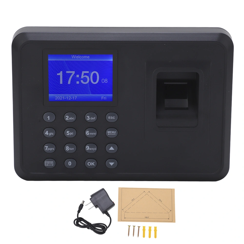 Fingerprint Attendance Machine 2.4in Screen Fast Identification DC5V/1A Password Time Recorder for Company AC100‑240VUS Plug Portuguese