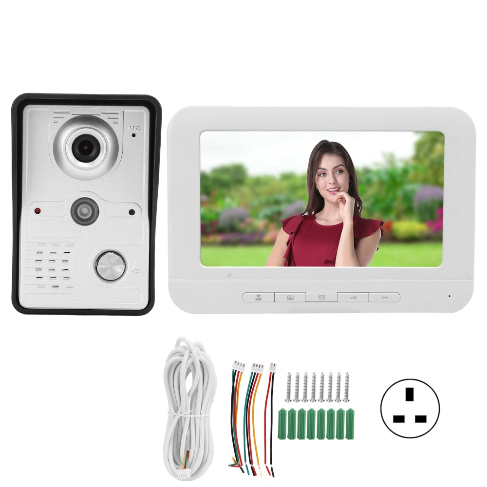 7in Video Door Phone Night Vision IR CUT 2 Way Audio Remote Unlock Rainproof Doorbell for Home Safety 100‑240VUK Plug