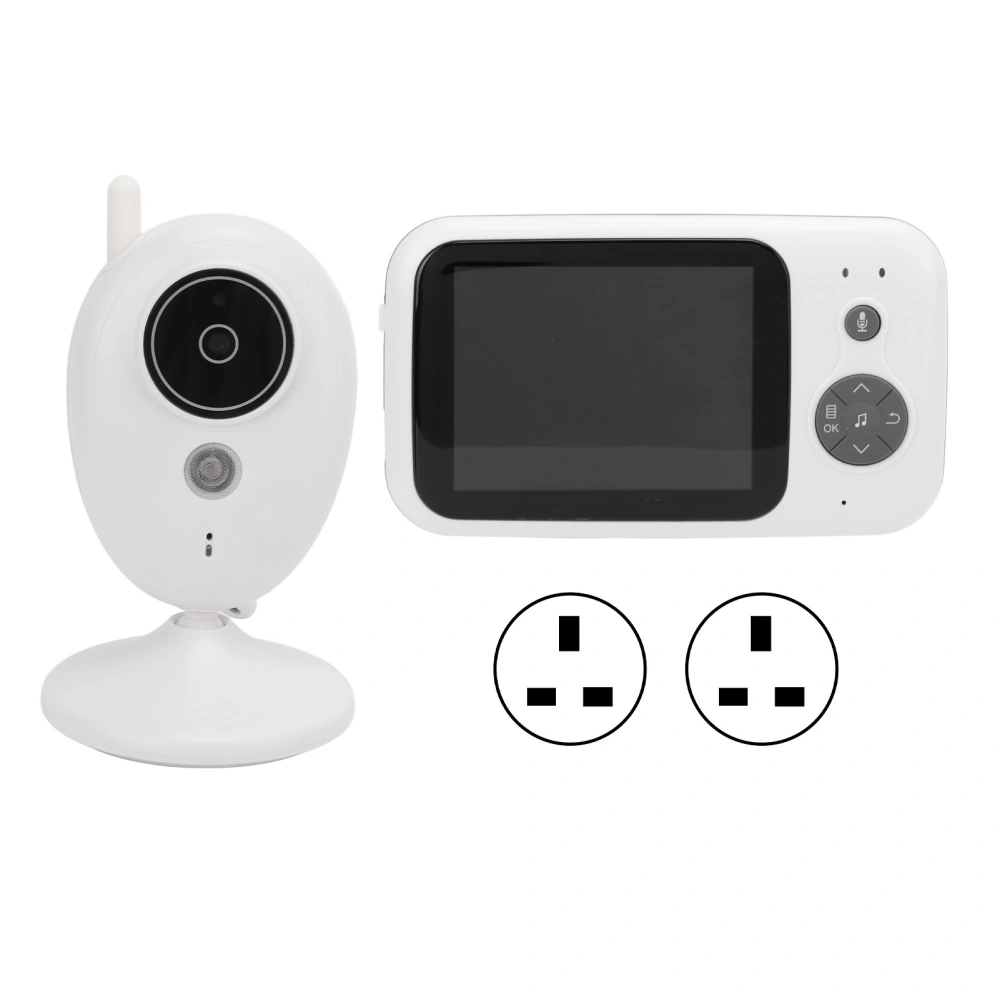 Wireless Video Baby Monitor Infant Camera with 2 Way Intercom Night Vision Temperature Monitor Adjustable Volume 100‑240VUK Plug