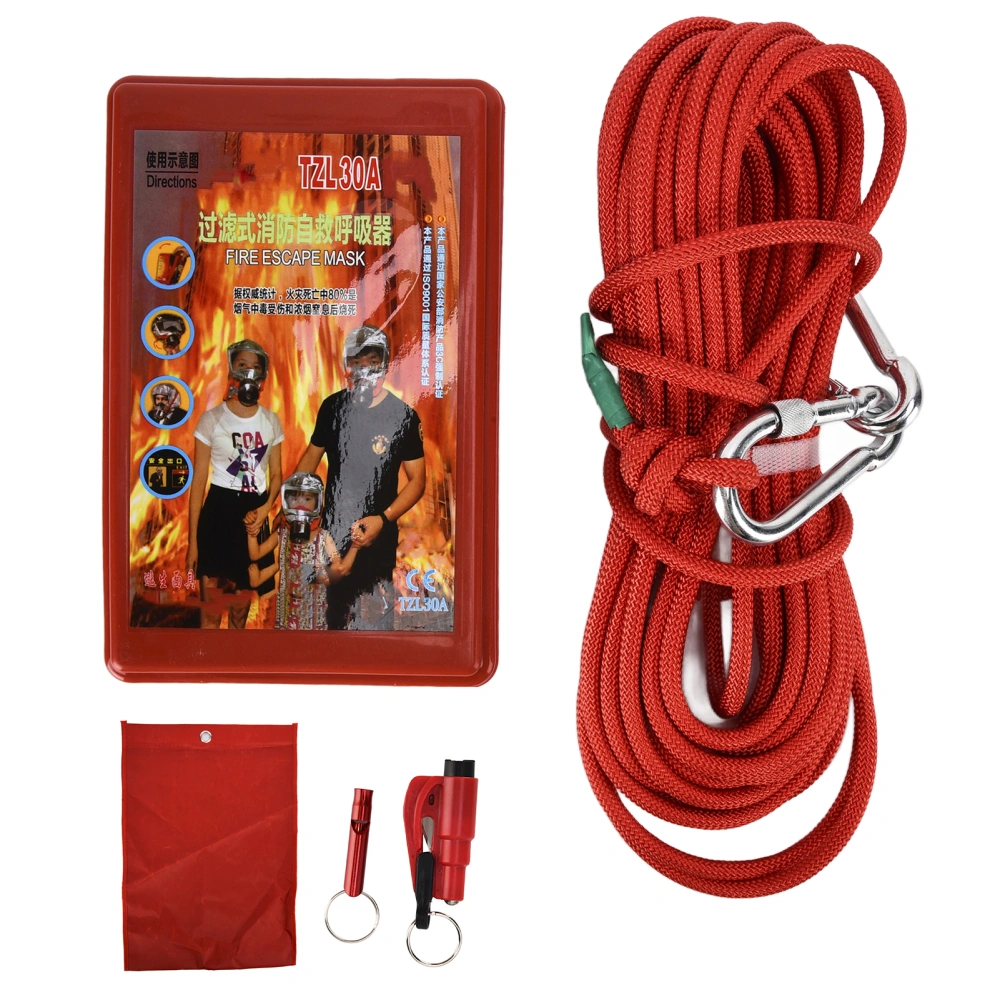 Emergency Fire Survival Kit 0.3in Safety Rope Glass Breaker Whistle with Storage Bag for Home Car Escape