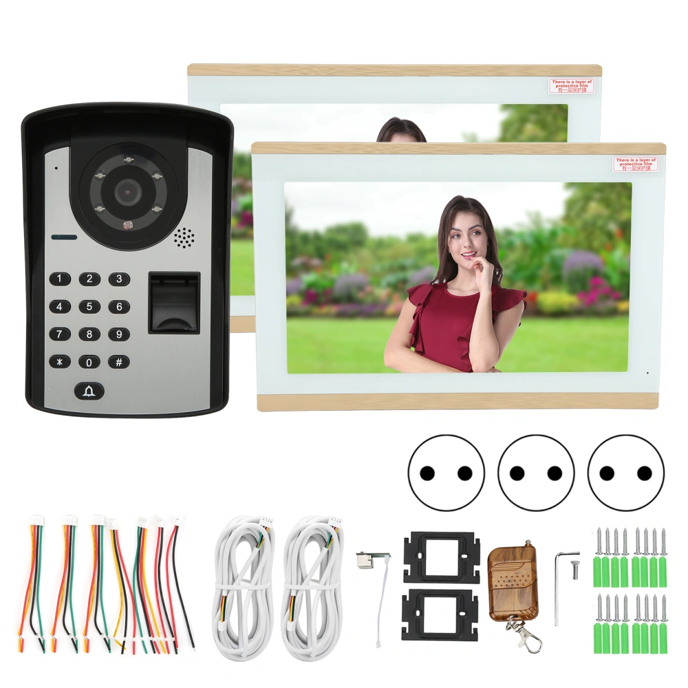 Wireless WIFI Video Doorbell Fingerprint Password Phone Remote Control with 2pcs 10in Screen for TUYA 100‑240VEU Plug