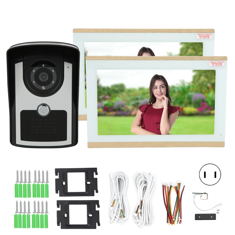 Wired WIFI Video Doorphone with 2pcs 10in Screen Phone Monitor for Home Villa for TUYA 100‑240VUS Plug