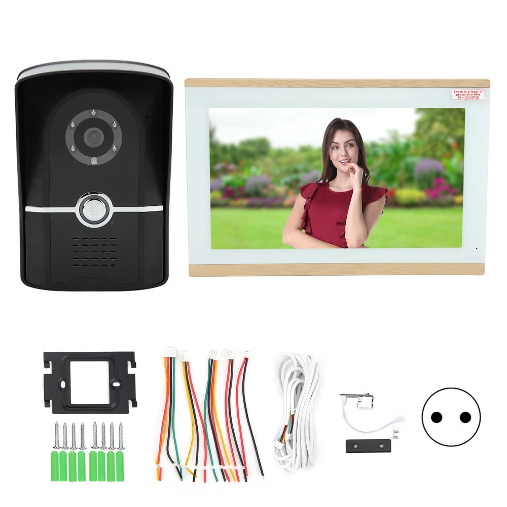 10in WIFI Video Doorbell 1 Monitor Waterproof 1080P Night Vision 110° View Angle 2 Way Audio for TUYA 100‑240VEU Plug