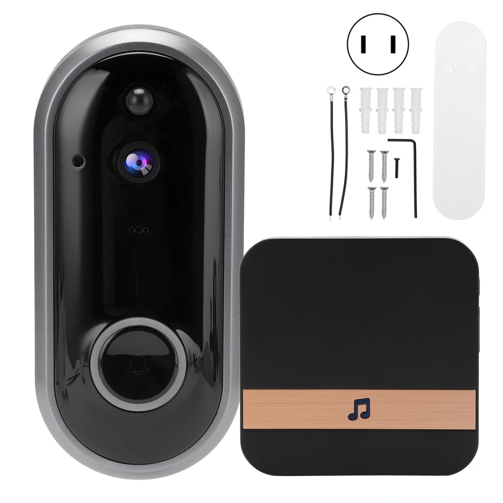 1080P Wifi Video Doorbell 2 Way Audio Infrared Night Vision Motion Detection Door Phone for Home 90‑260V GrayUS Plug