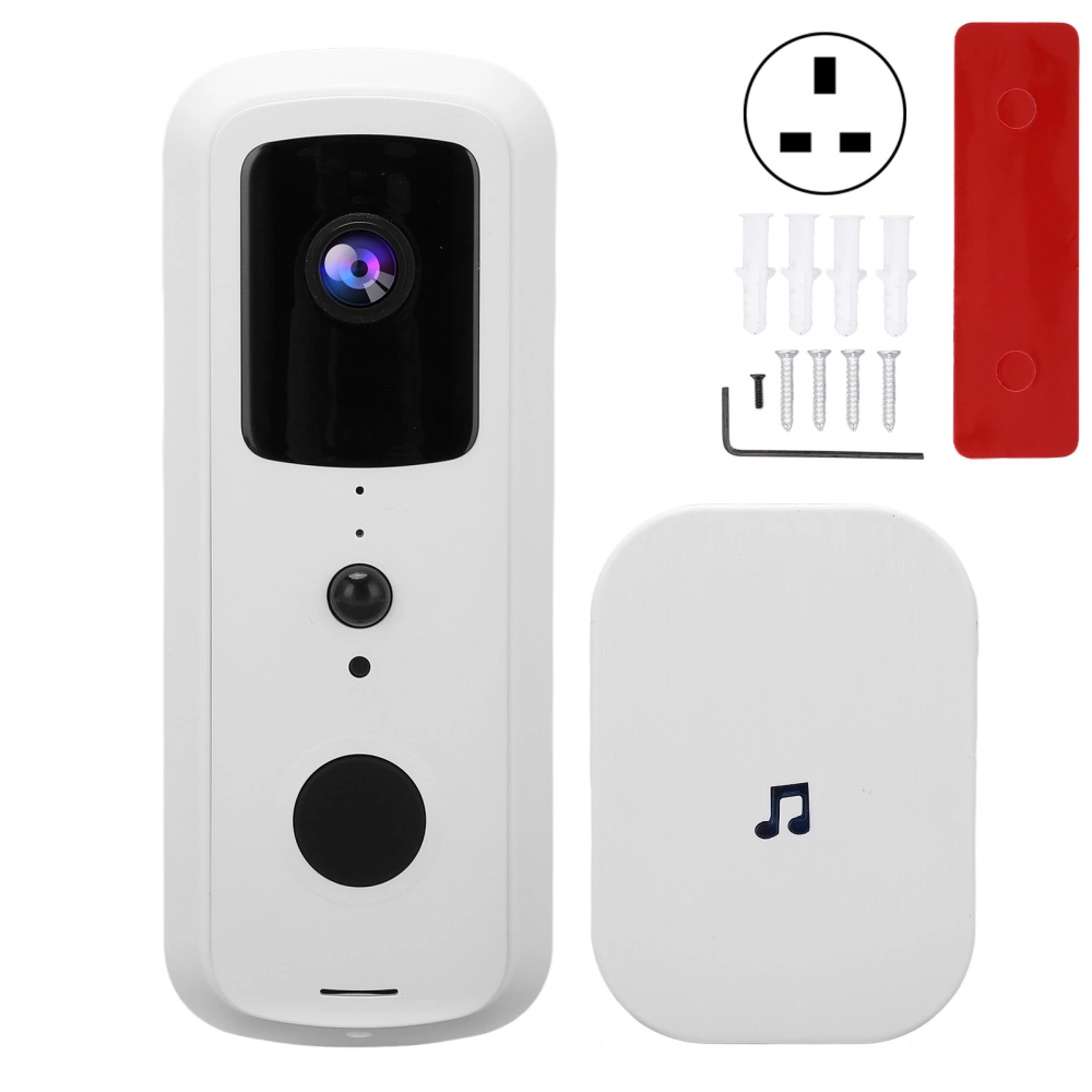 Smart Cordless WIFI Video Doorbell 1080P APP Remote Control Intercom Night Vision White 90‑260VUK Plug