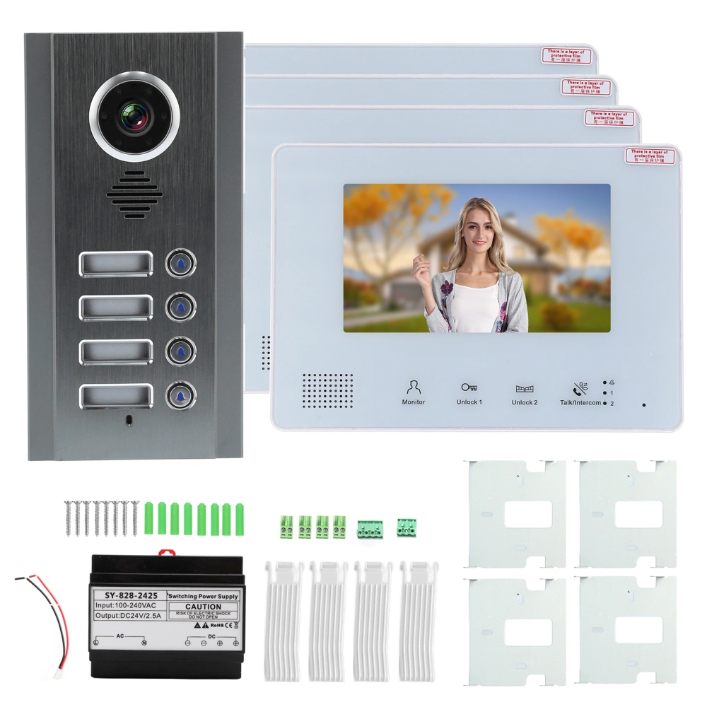 BUS 2 Wire Video Doorbell Camera Direct Press Type Color Display Two Way Intercom Night Vision Weatherproof AC 100‑240V4 Household Apartment