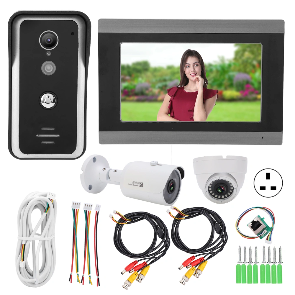 7in Wired Video Doorbell with 2 AHD Cameras TFT Display Motion Detection Waterproof WIFI APP Remote for Tuya AC100‑240VUK Plug