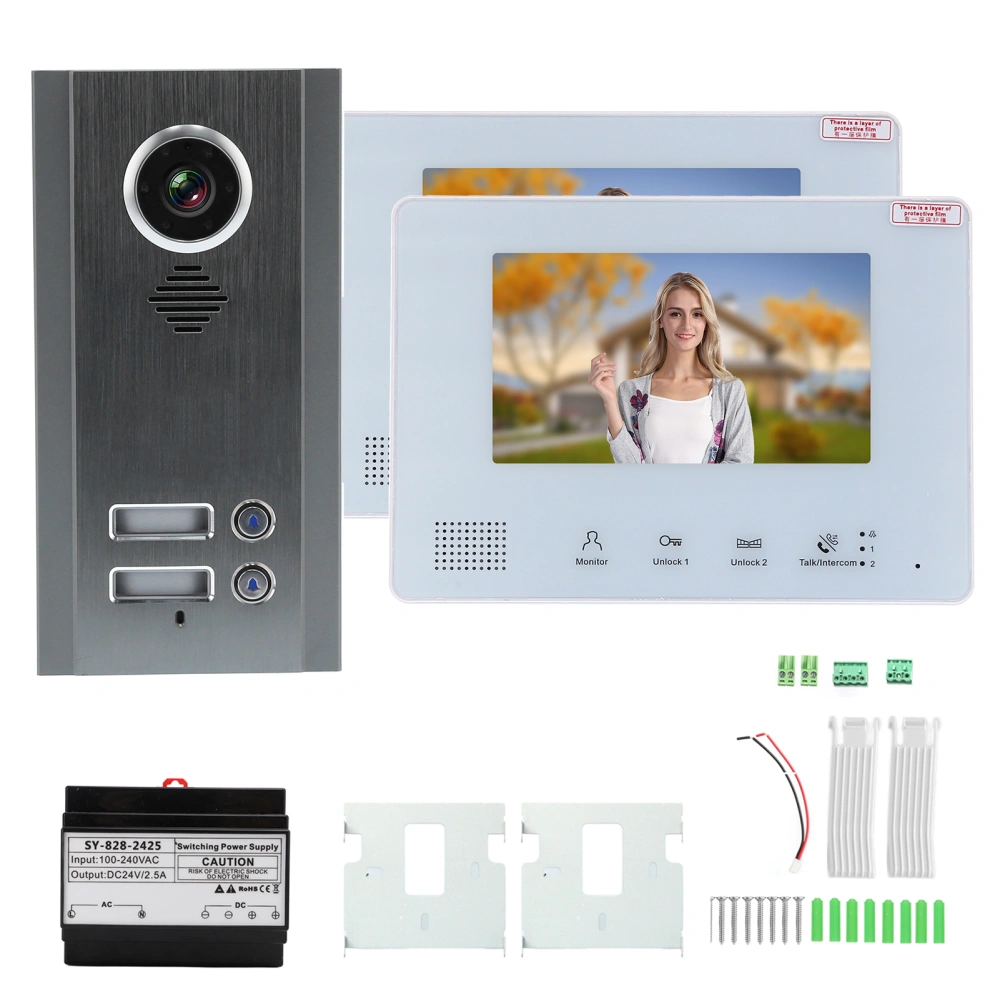 BUS 2 Wire Video Doorbell Camera Direct Press Type Color Display Two Way Intercom Night Vision Weatherproof AC 100‑240V2 Household Apartment