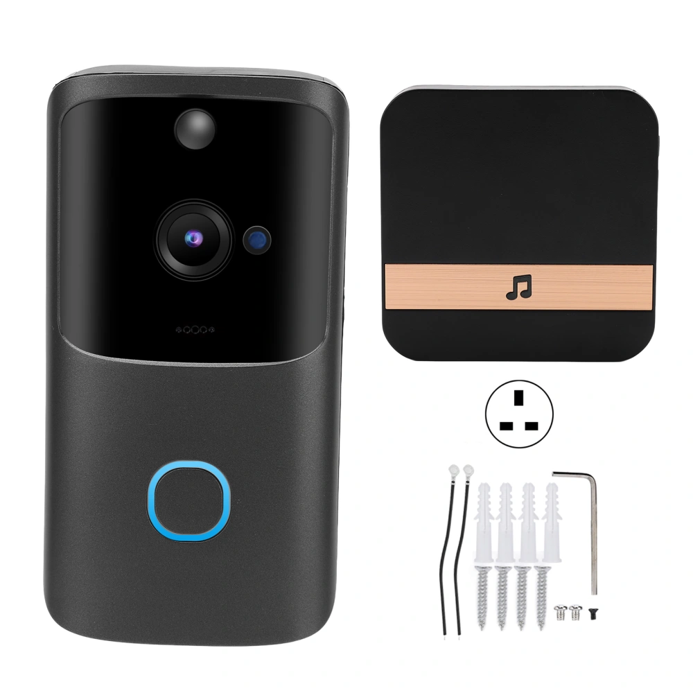 Wireless Video Doorbell WIFI 100DB 2 Way Audio Motion Detection Alarm Night Vision Doorphone 90‑260VUK Plug