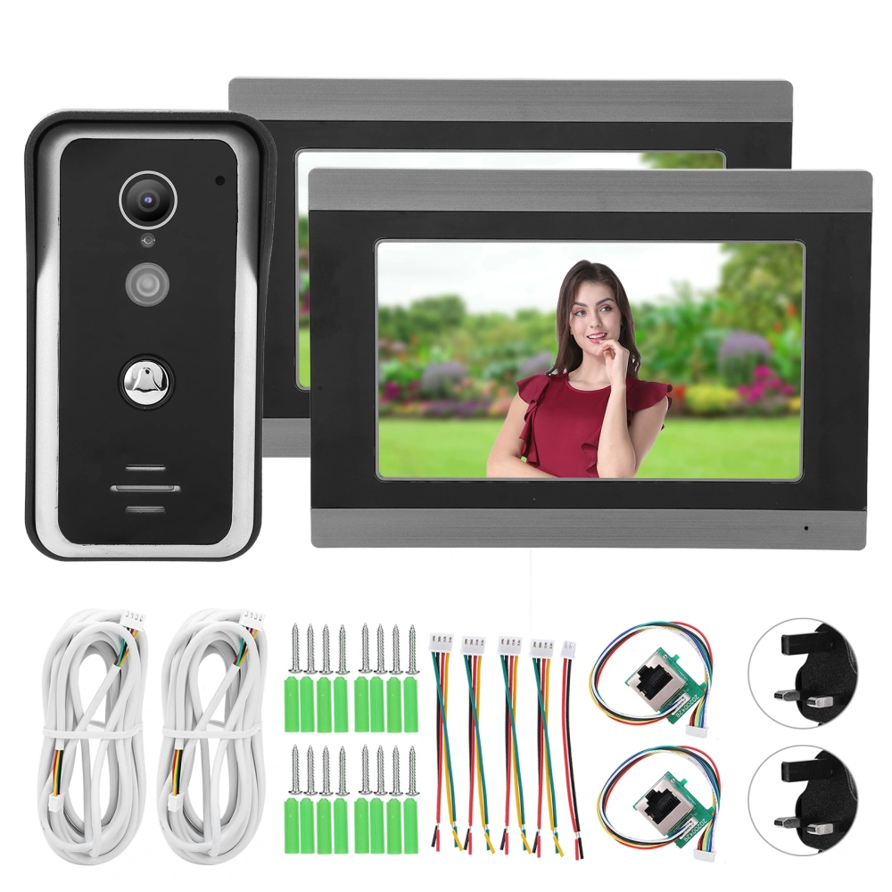 Wired WIFI Video Doorphone with 2pcs 7in Monitor APP Remote Control for TUYA AC100‑240VUK Plug