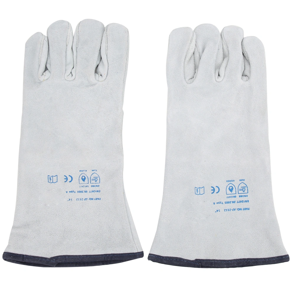 Pair Welding Glove Full Palm Wearproof Heat Resistant Hand Protector Cow Leather Gray for Carrying