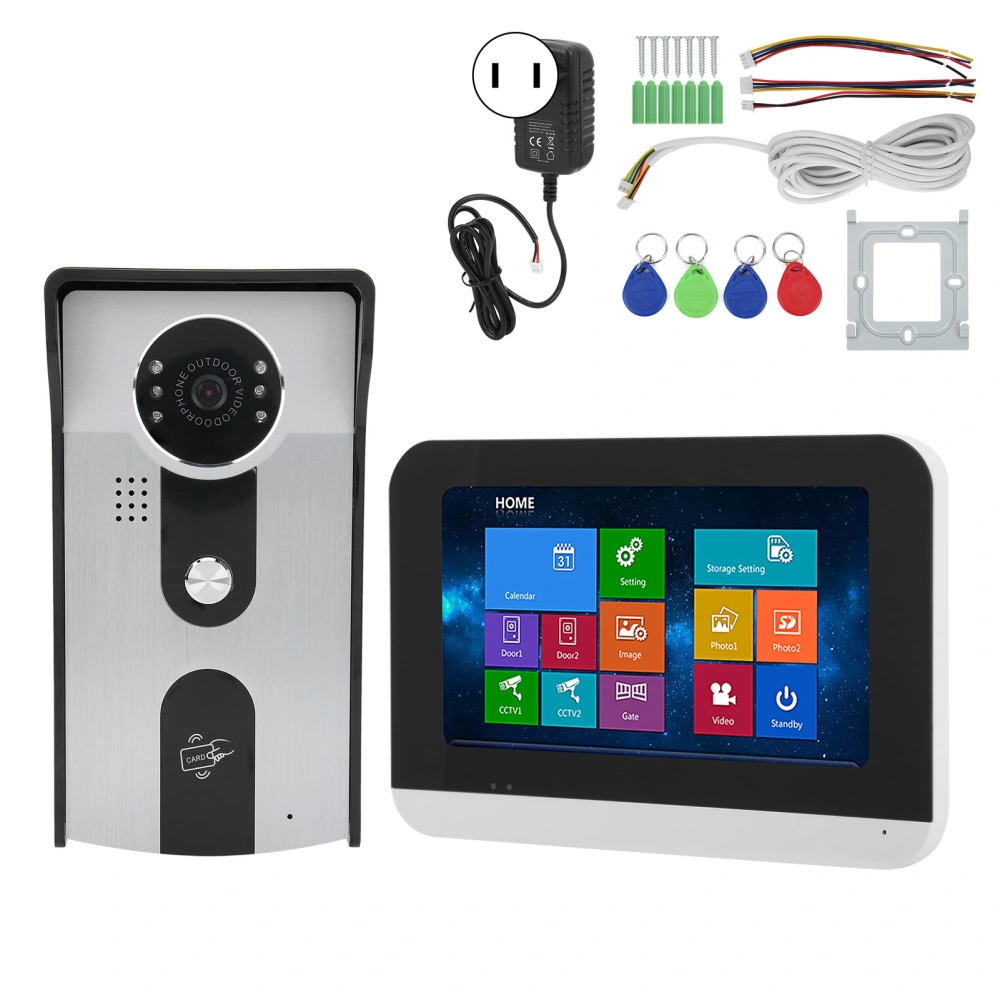 7in Smart Video Door Phone LCD Display Touch Screen Unlock Night View Access Control System for Home Security 100‑240VUS Plug