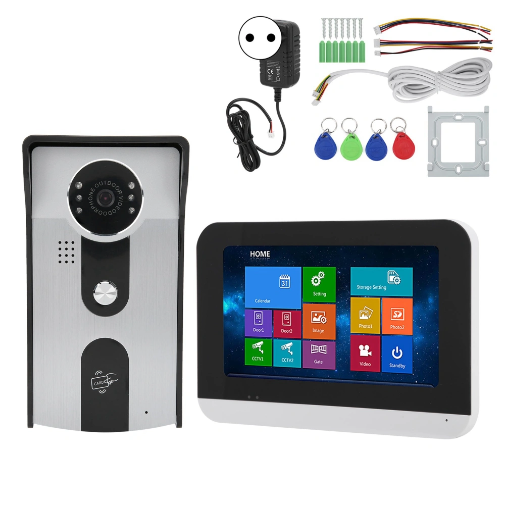 7in Smart Video Door Phone LCD Display Touch Screen Unlock Night View Access Control System for Home Security 100‑240VEU Plug