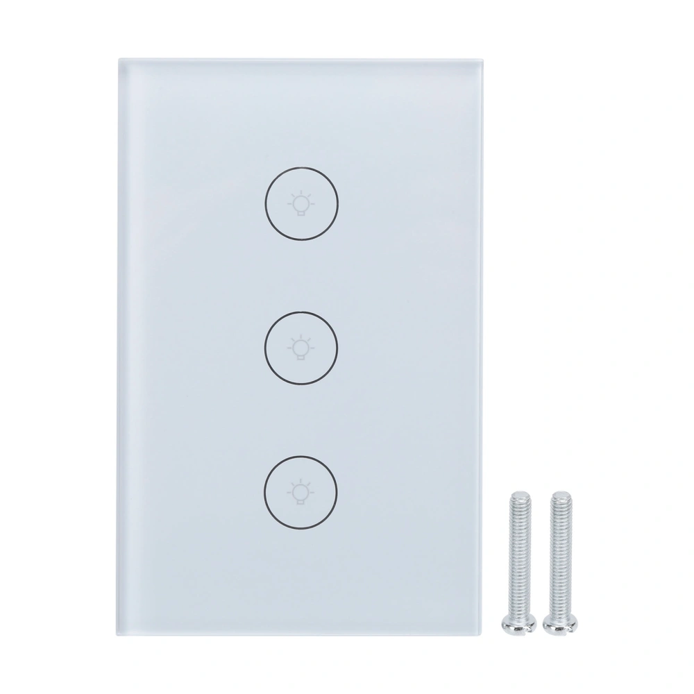 3 Gang Smart WiFi Light Switch Panel Touchable Wireless APP Voice Control Single Fire Line for Tuya 110‑240VWhite