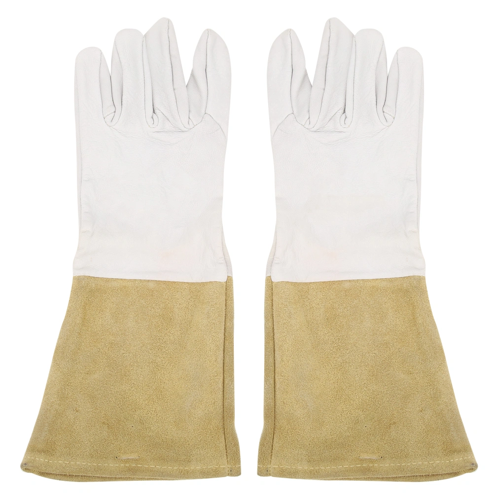 Pair Welding Gloves Sheepskin Thermal Insulation AntiCutting Grey Brown 101009(XL )