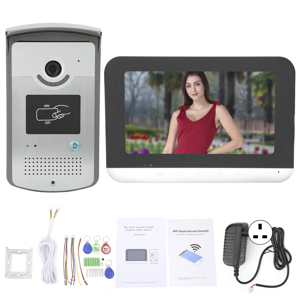 Smart Doorbell WiFi Video Intercom 7in Touch Screen Waterproof Dustproof Home Security 100‑240VUK Plug