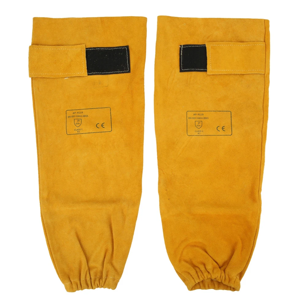 Pair Welding Sleeve Cowhide Wearproof Heat Resistant Golden Yellow for Mechanical Operation