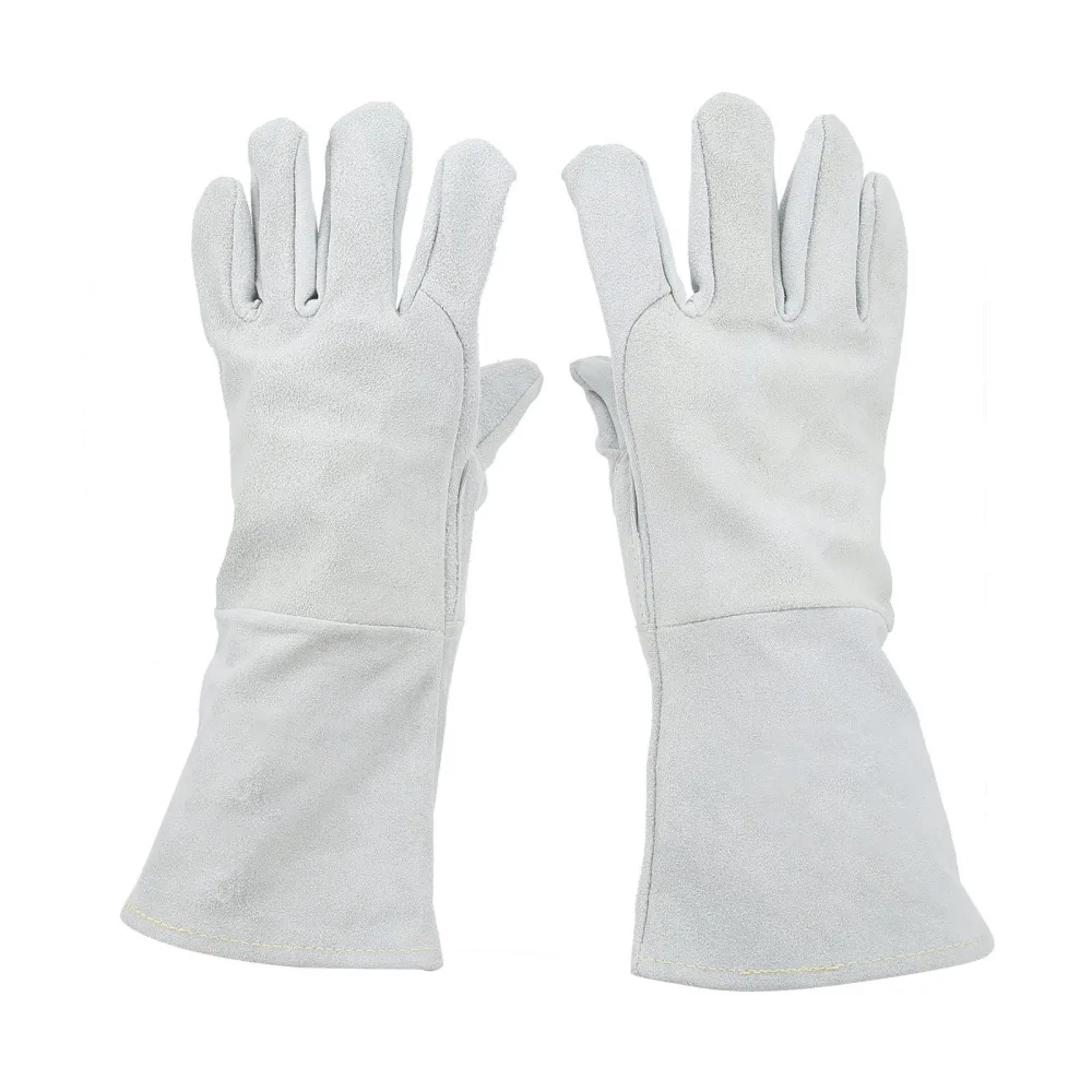 Pair Welding Glove Full Palm Wearproof Heat Resistant Hand Protector Cow Leather Gray for Cutting