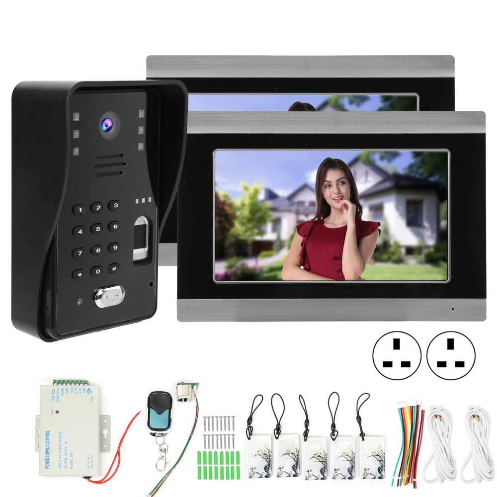 7in Wired Video Doorbell 2 Monitor Wifi for TUYA APP Password Fingerprint IC Access Control Card 100‑240VACUK Plug