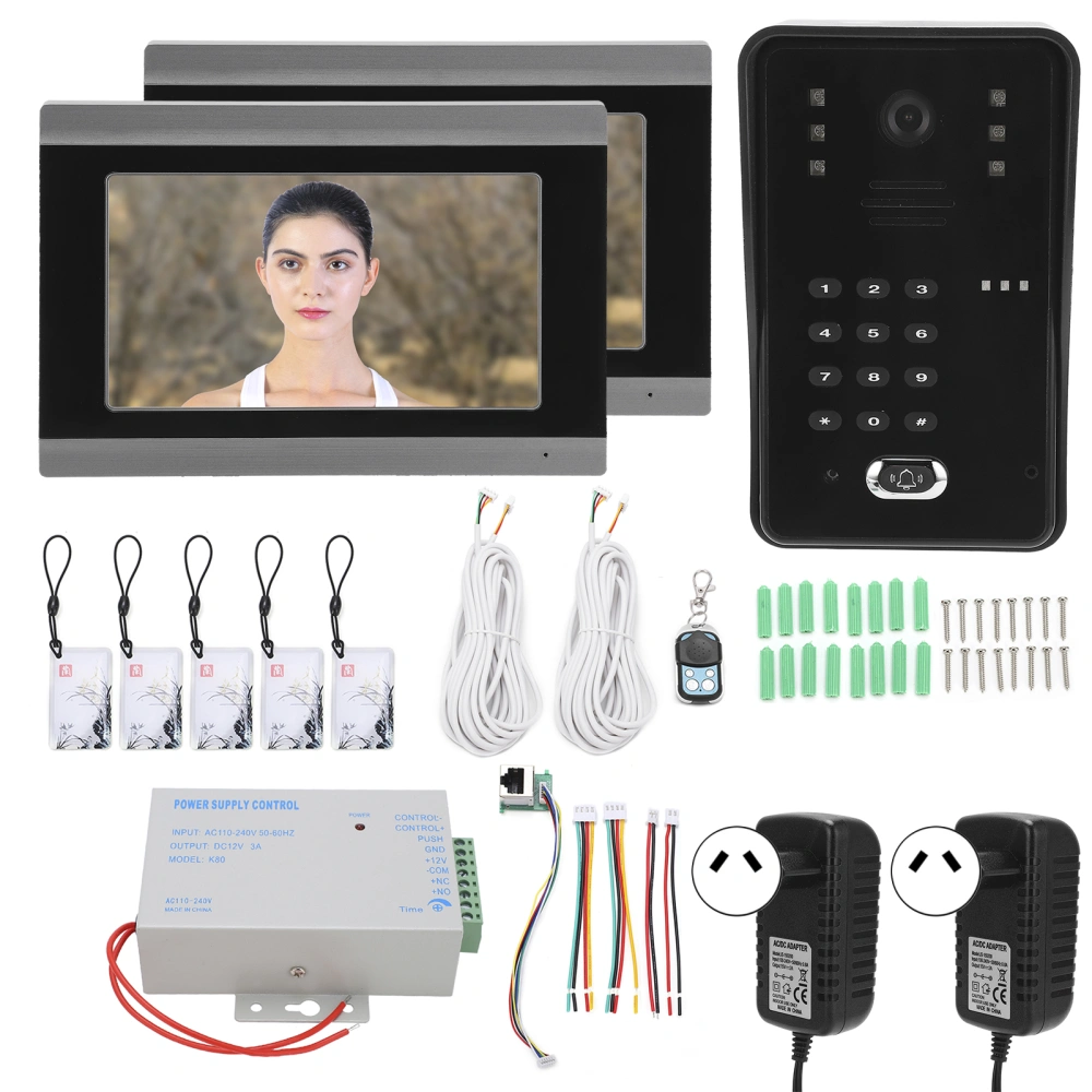 7in Wired Video Doorbell 2‑Monitor Password Card for TUYA Wifi APP Remote IC Access Control 100‑240VACAU Plug